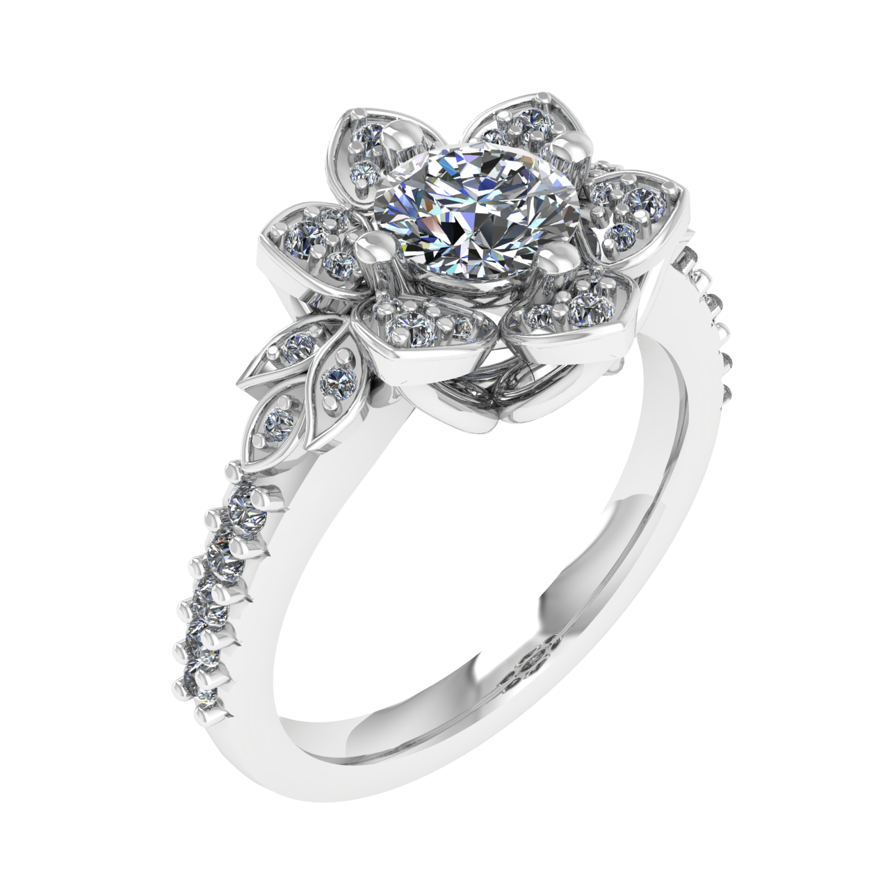 FLORAL ACCENTED  5.00mm ROUND ENGAGEMENT RING